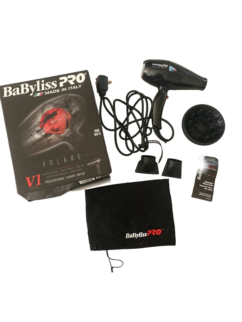 NWT BaByliss Black Professional Volare V1 Hair Dryer with Diffuser & Nozzles